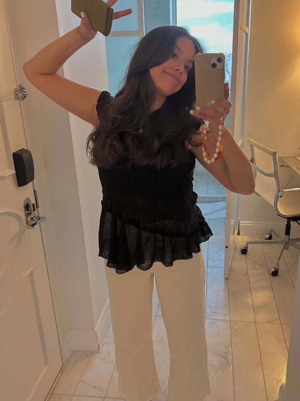 Anthropologie Black Short-Sleeve Smocked Peplum Top - Picture 4 of 4